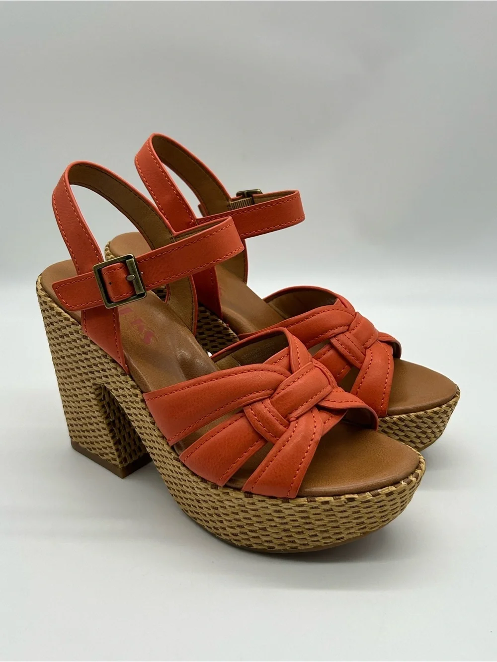 Korks Dee Orange Platform Sandals Size 6 Woven Block Heel Slingback NIB